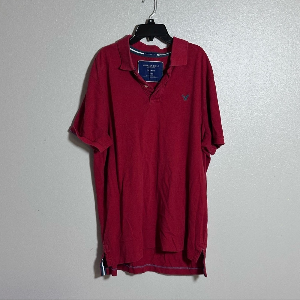 American Eagle Men Classic Fit Polo Shirt Red‎ Short Sleeve size XL.